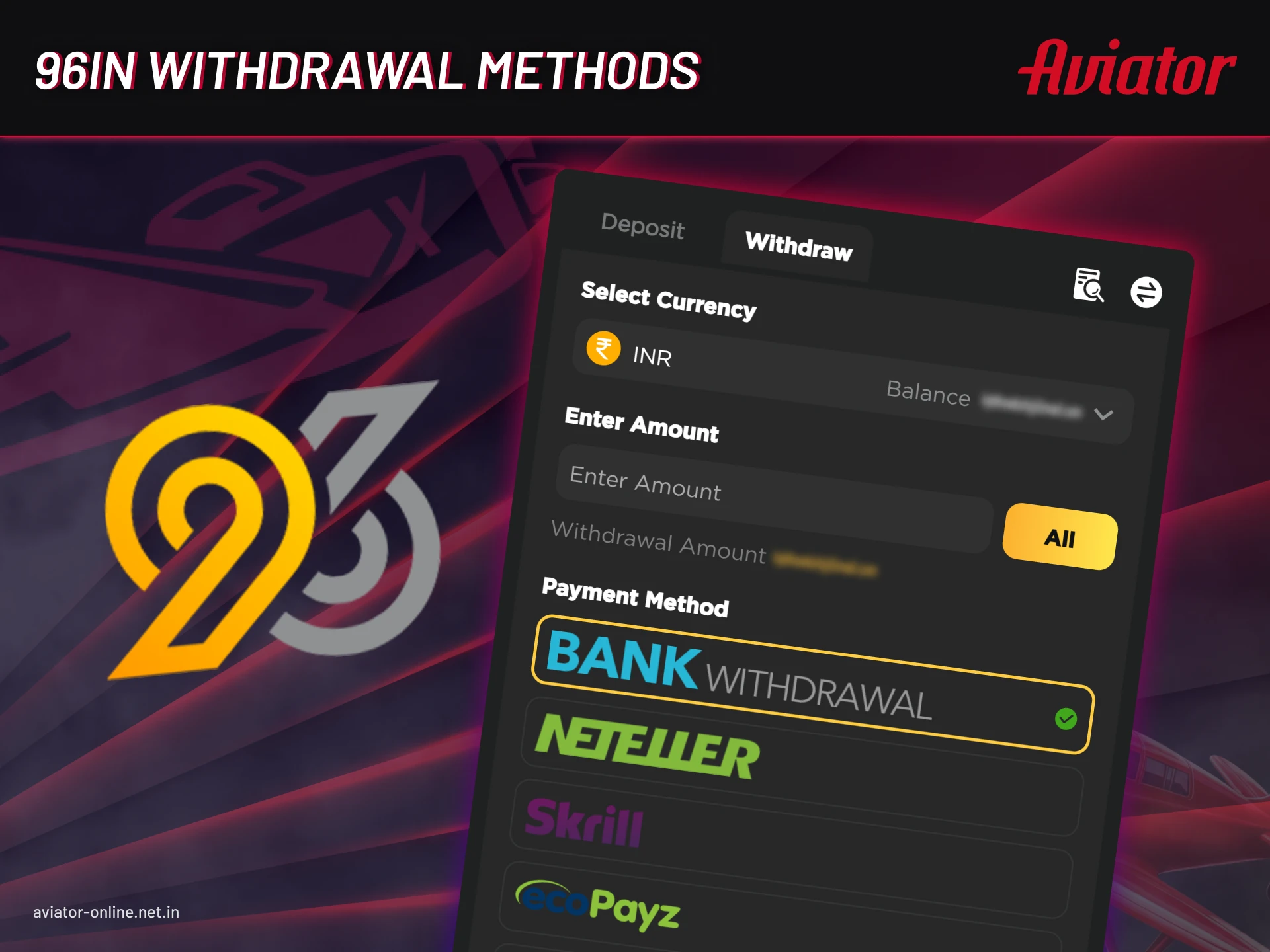 Learn everything about withdrawing funds on 96in.