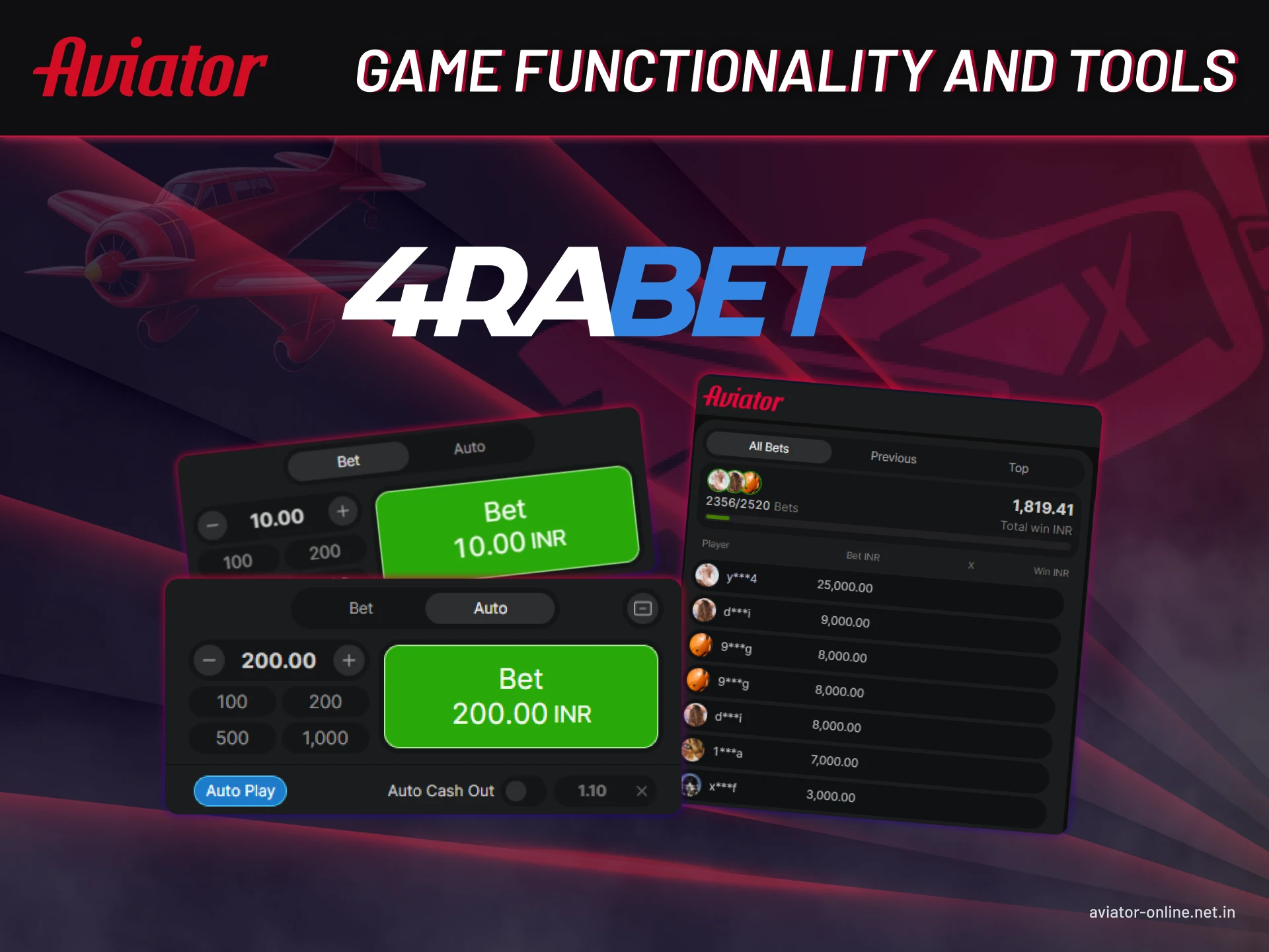 Multiplayer and in-game tools Avaitor in 4rabet.