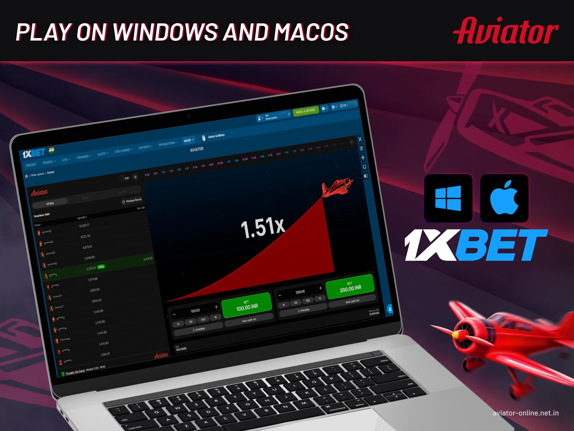 You can play Aviator on 1xbet on your PC.