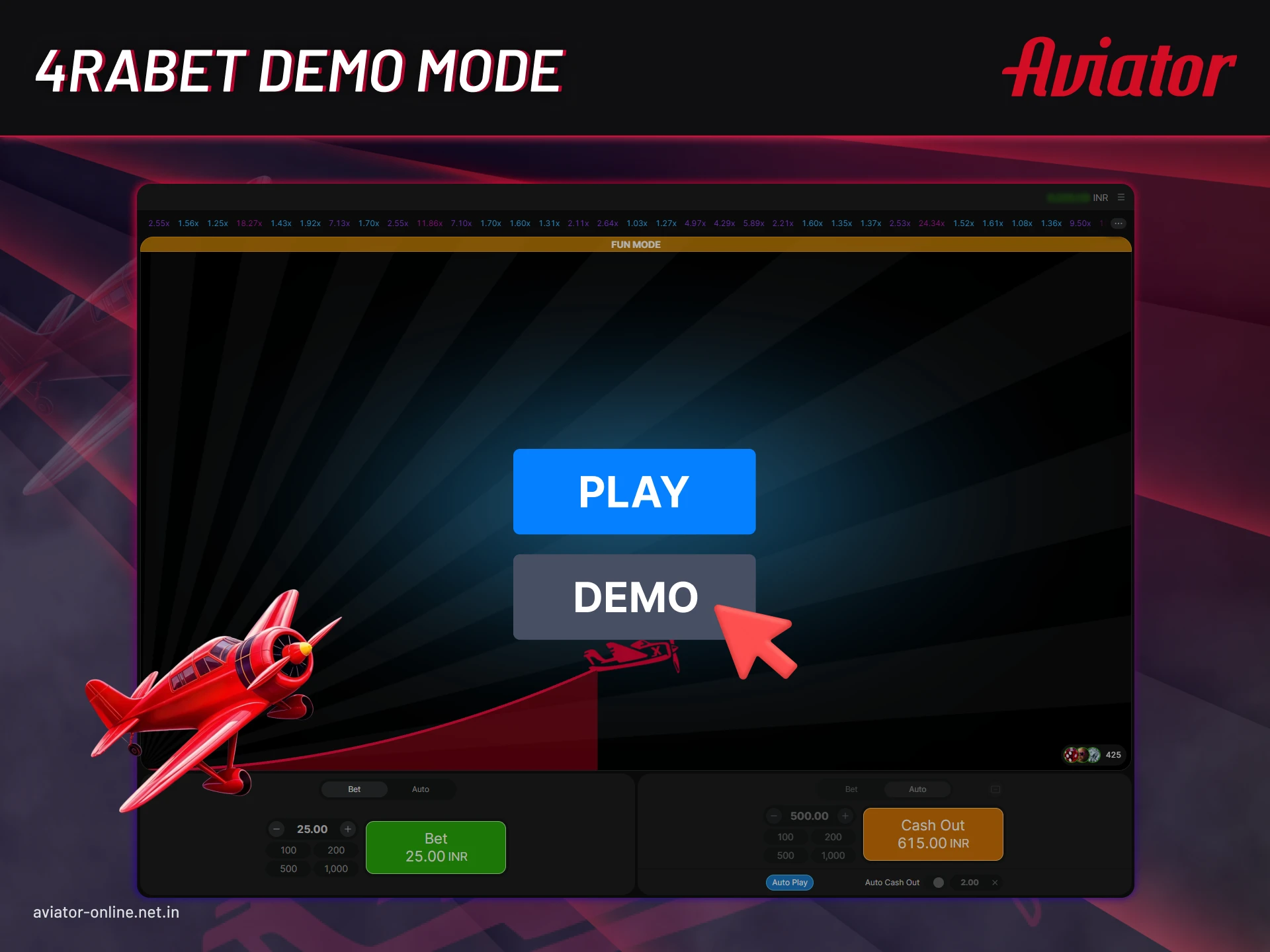 Try the demo mode and play Aviator without risk.