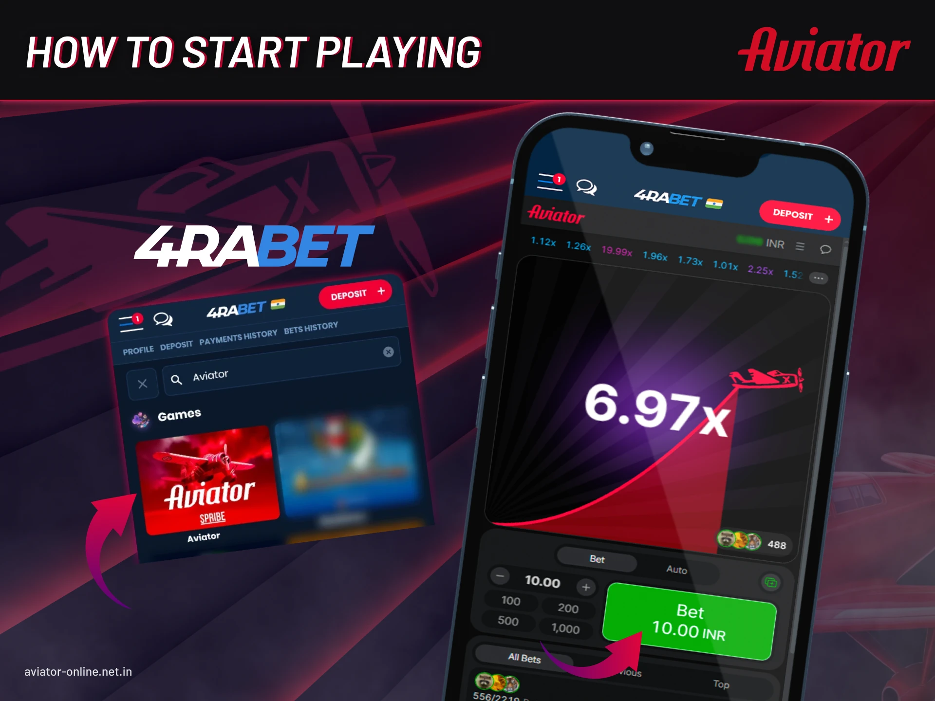 Step-by-step instructions for starting the Aviator game on 4rabet.