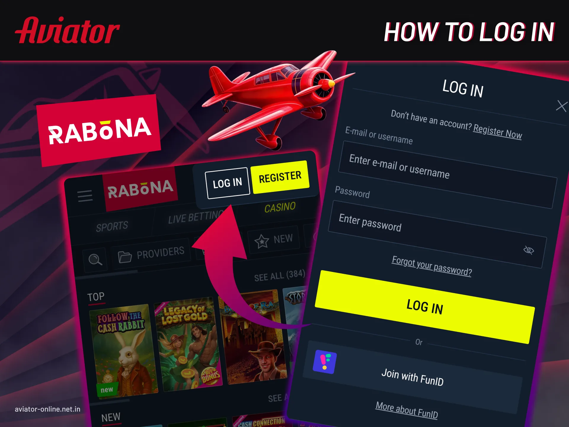 Follow these steps to log in and play Aviator on Rabona.