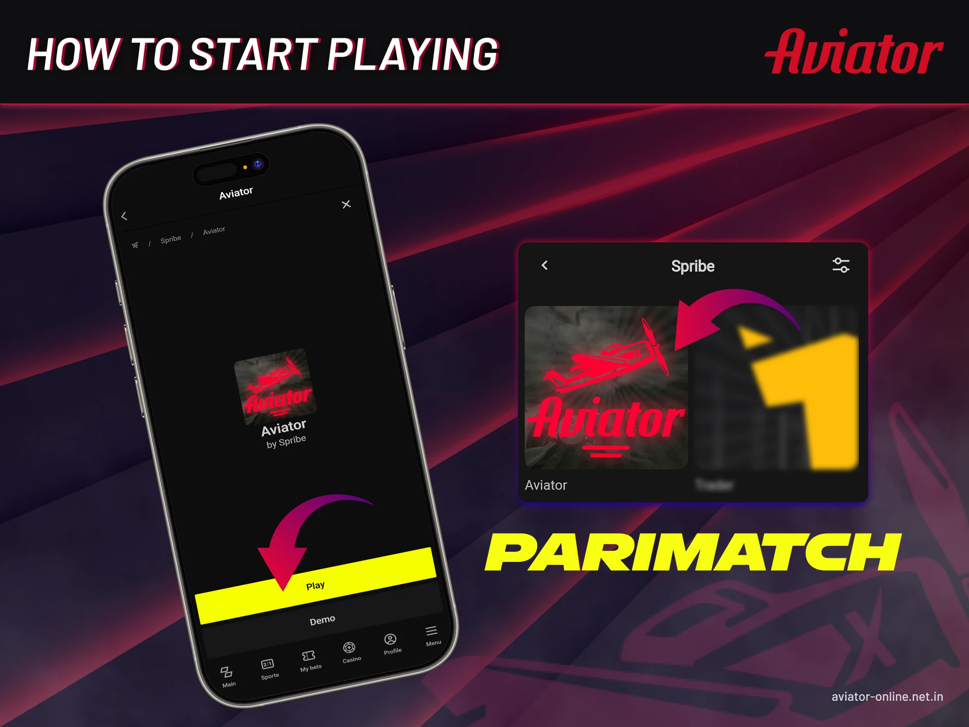 Instructions for starting the Aviator game on Parimatch.