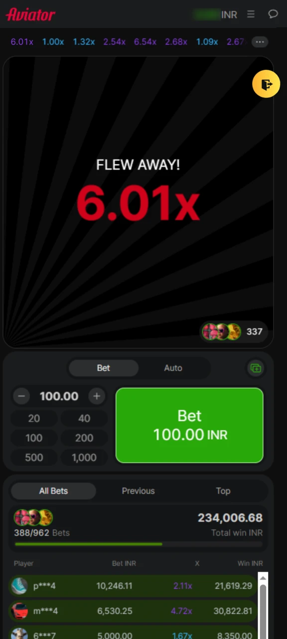 Plane flew away message at the end of Aviator 96in round.