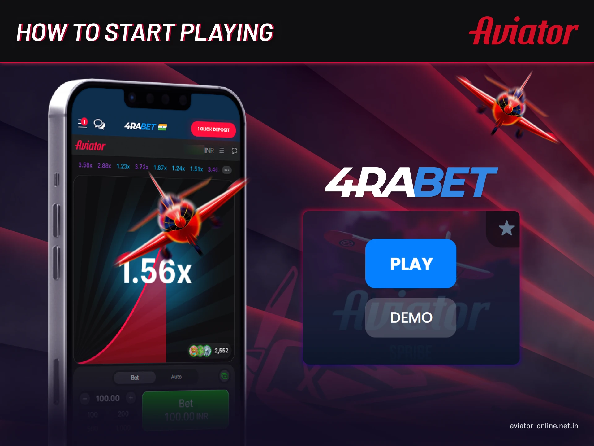 How Indian players can begin playing 4rabet Aviator mobile app and place bets.
