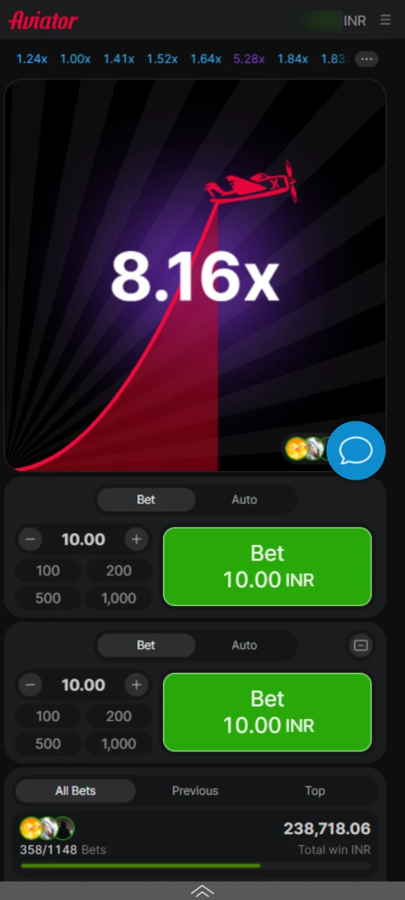 Coefficient increasing in Megapari Aviator app during mobile gameplay.