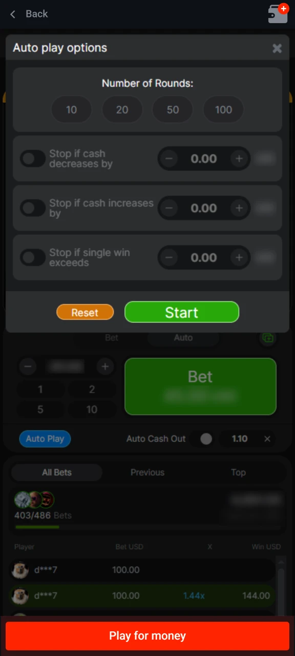 Pin Up Aviator app automated betting settings to play multiple rounds consecutively.