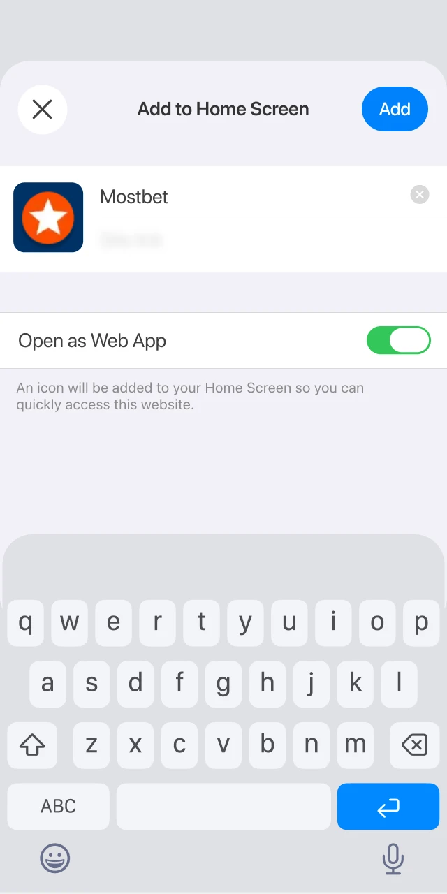 User finalizing Mostbet shortcut installation on iOS device.