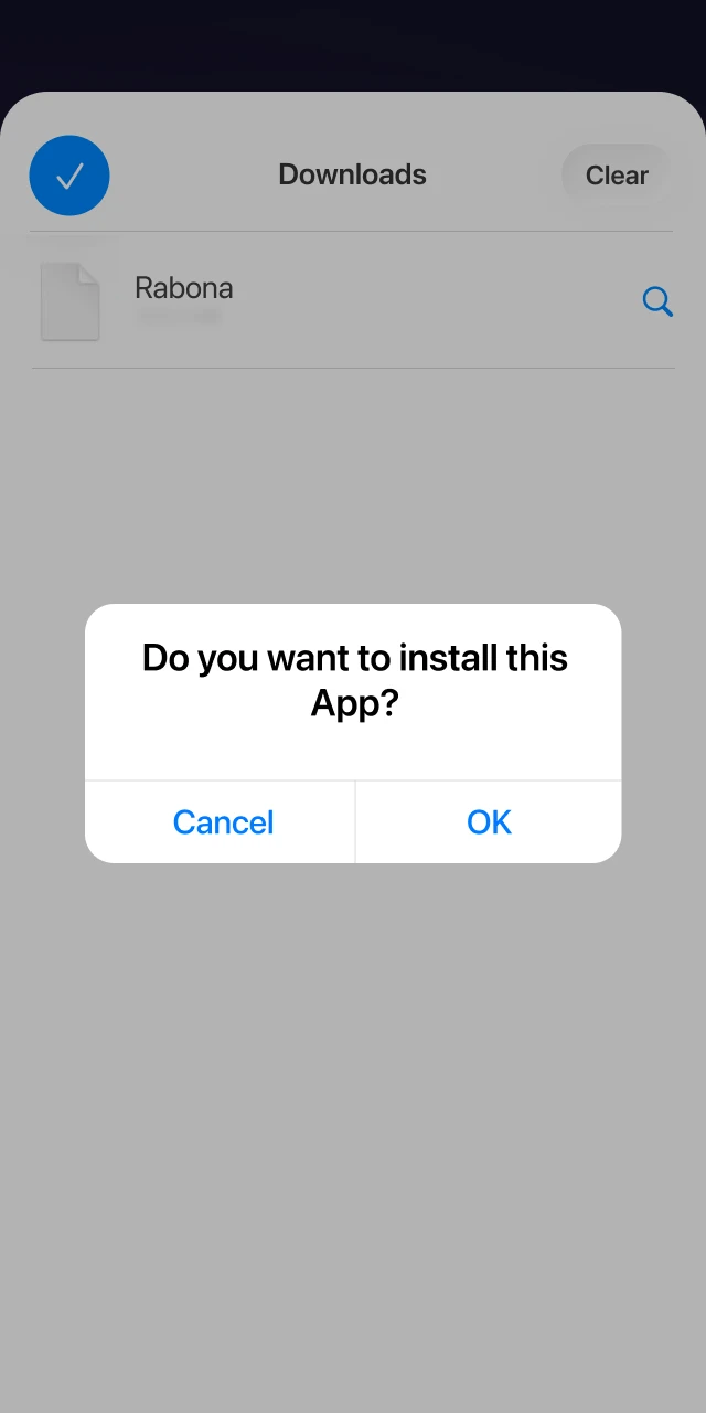 Installing Rabona Aviator app on iPhone or iPad and waiting for download to finish.