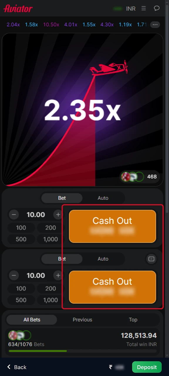 You must click the cashout button before the multiplier decreases.
