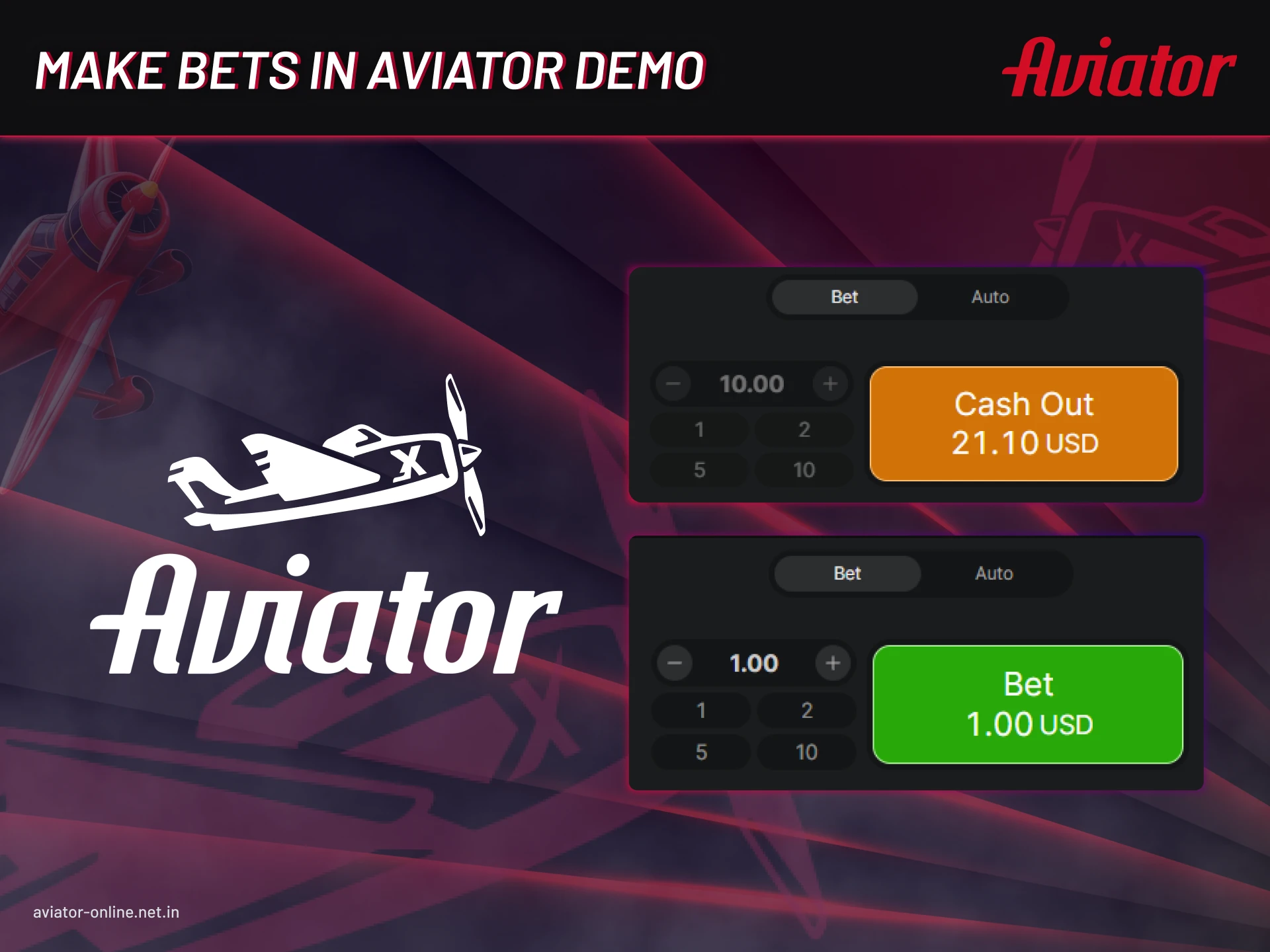There are several steps to place bets on the Aviator demo mode.