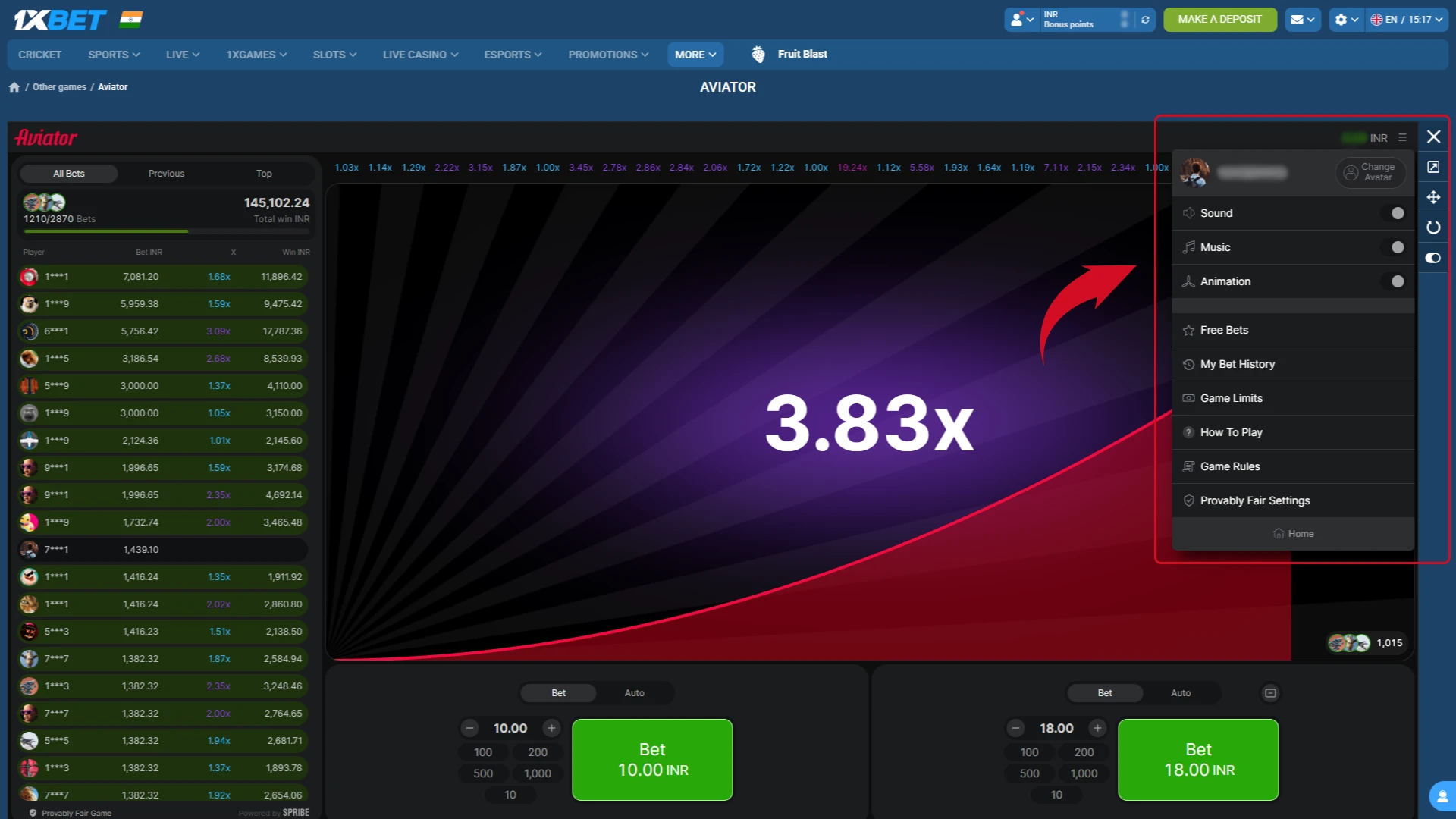The menu of your account's features.