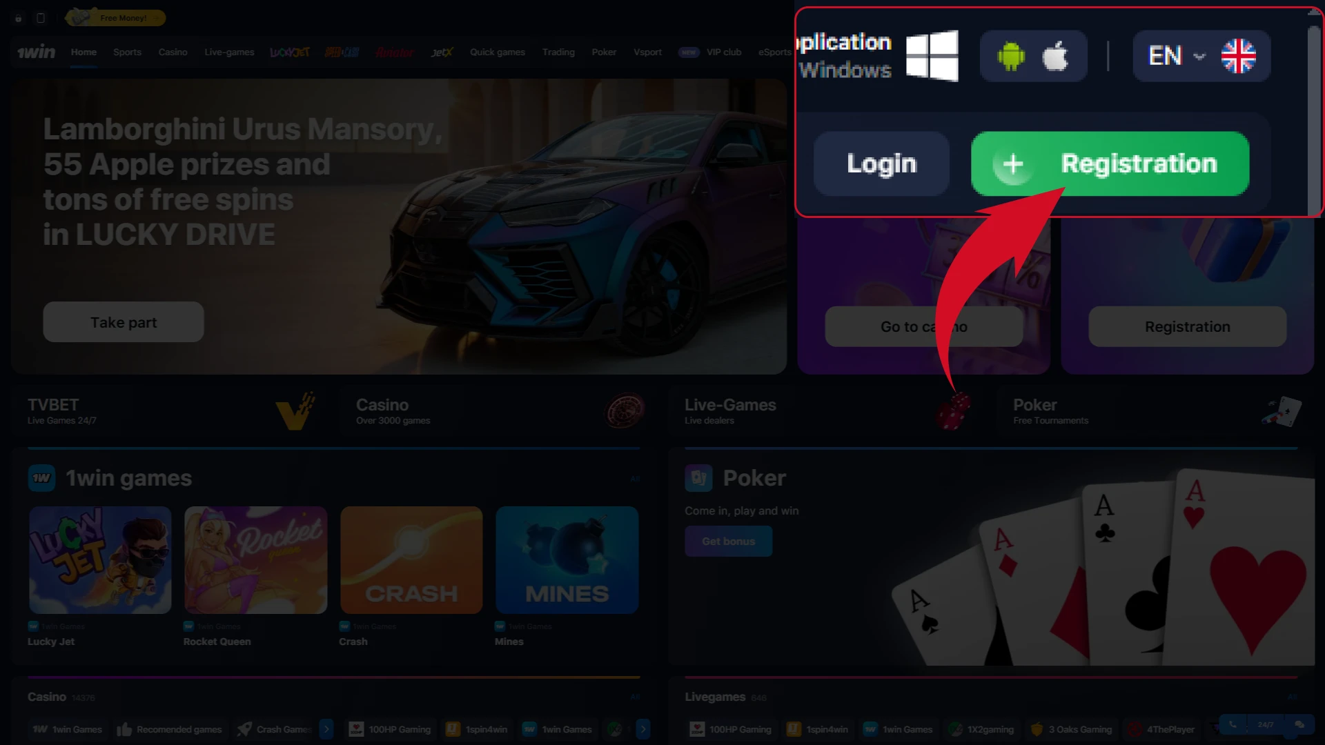 Click the &ldquo;Register&rdquo; button in the top right corner.