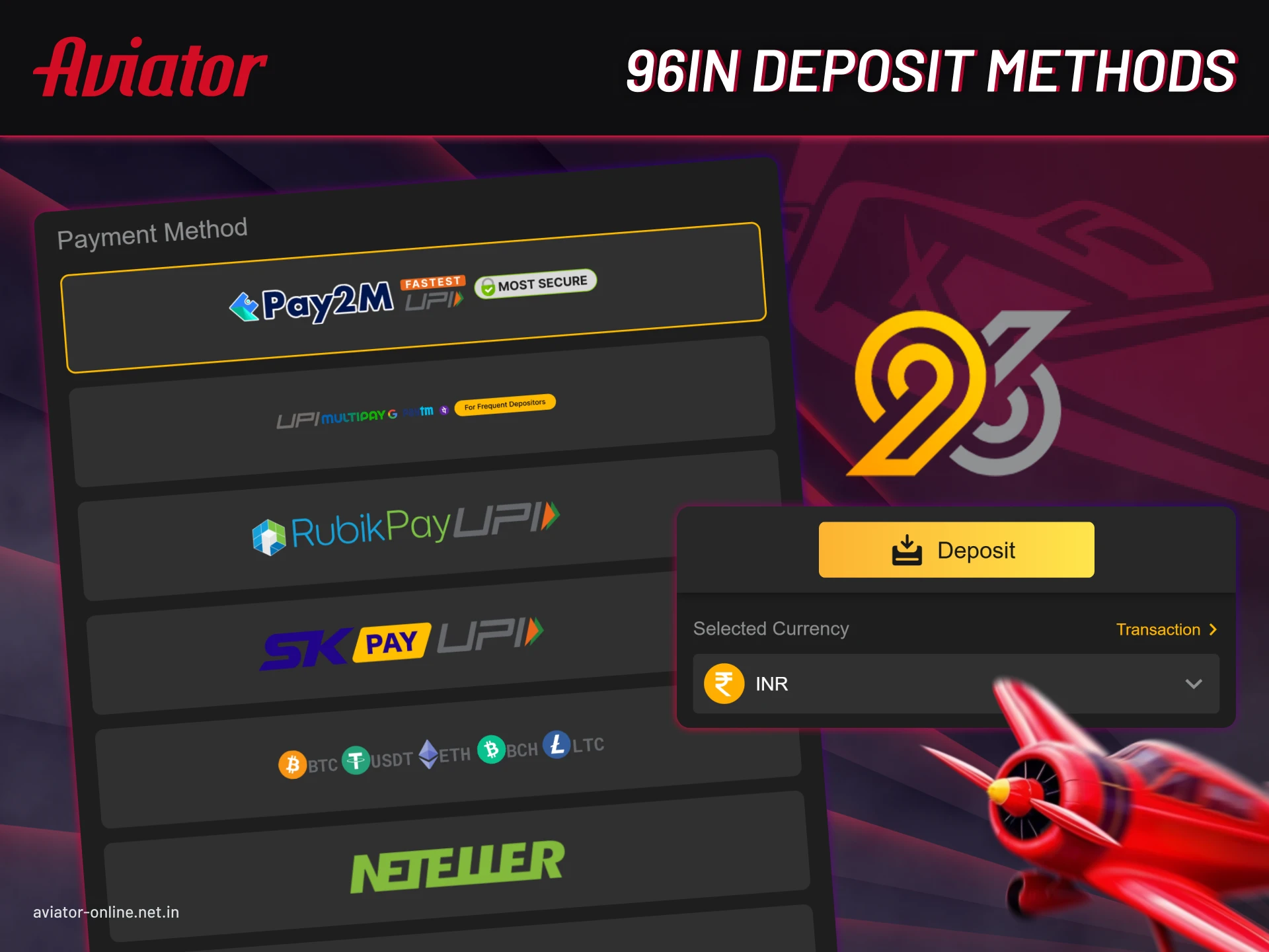 You can top up your 96In account using any of the available methods.