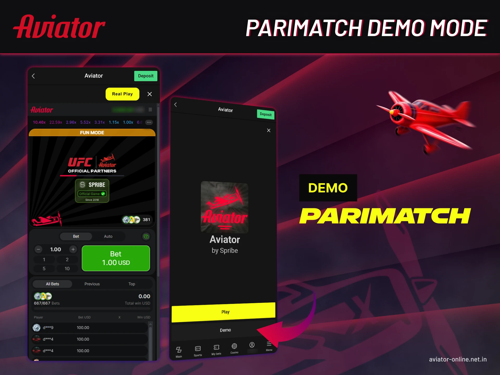 Try the demo mode of the Aviator game on Parimatch and learn the rules without risk.