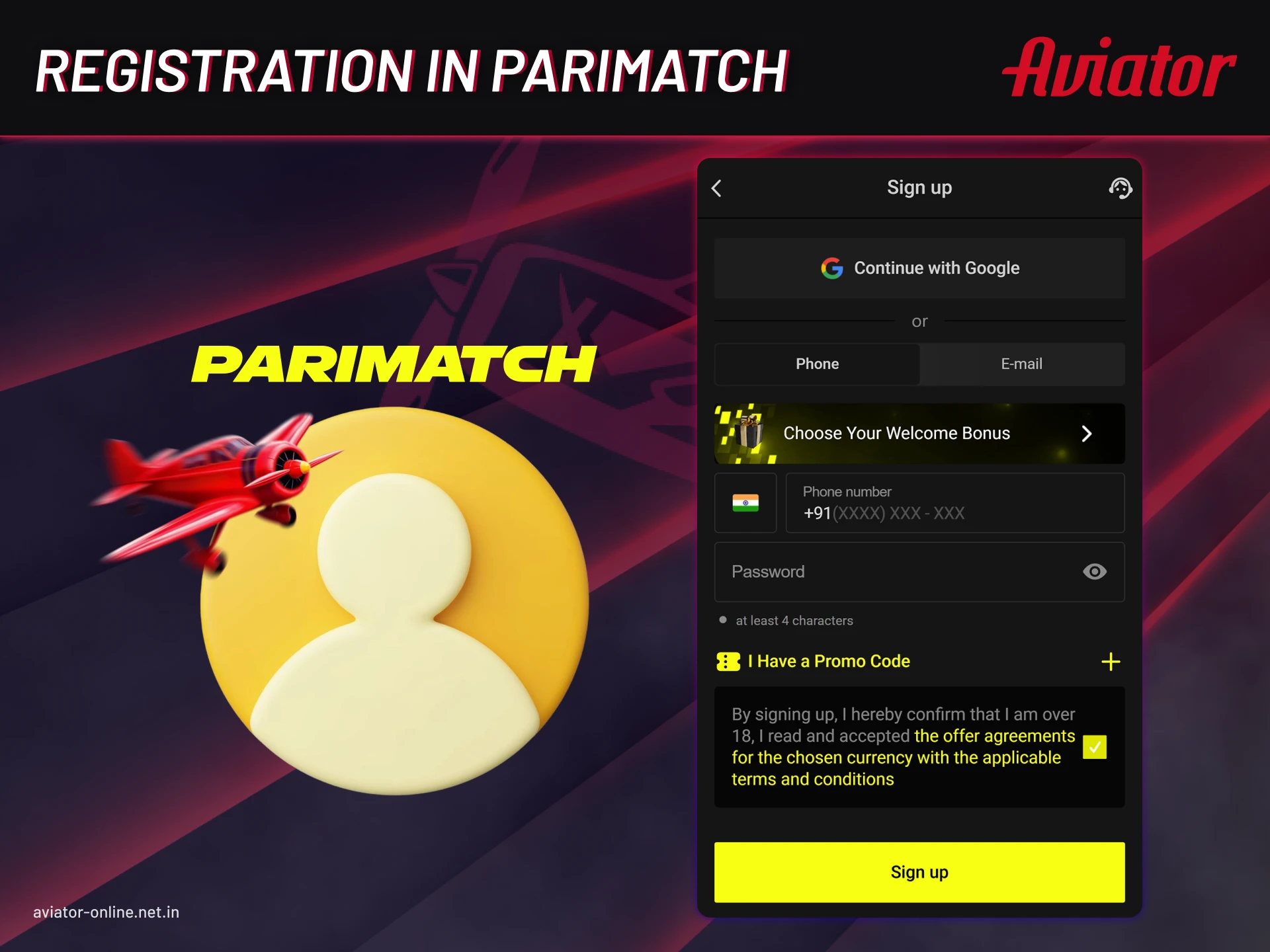 Easy steps to register on Parimatch.