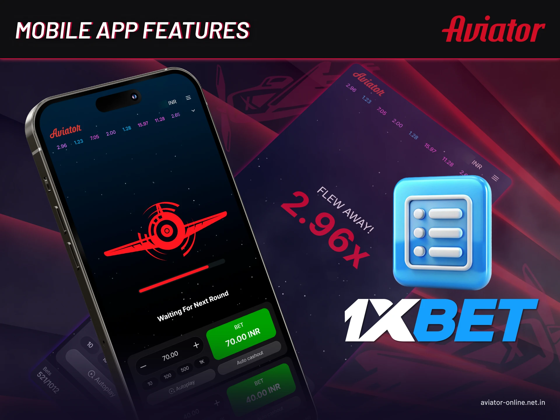 Key features of 1xBet mobile app for Android and iOS players in India.