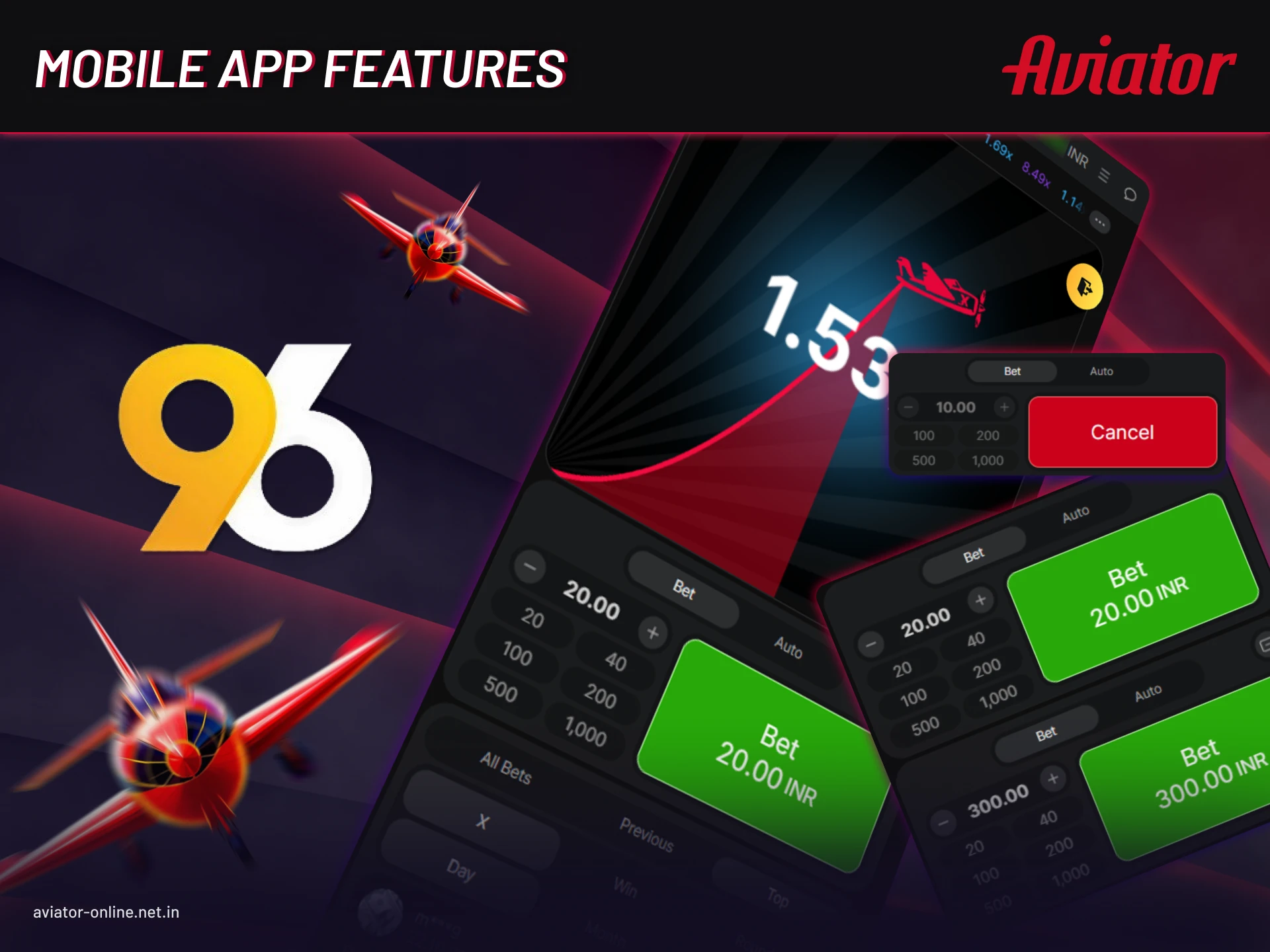 Top 96in Aviator mobile app features for Android and iOS users.