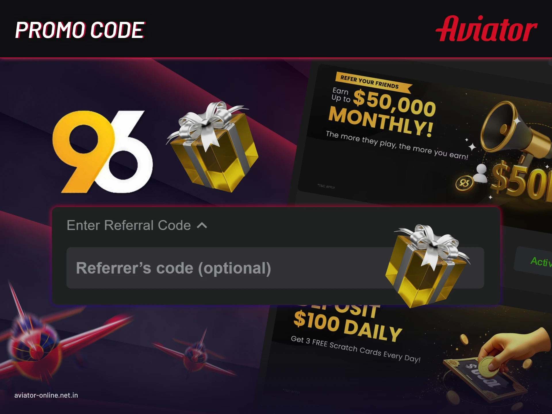 Enter 96in Aviator promo code to unlock special bonuses.