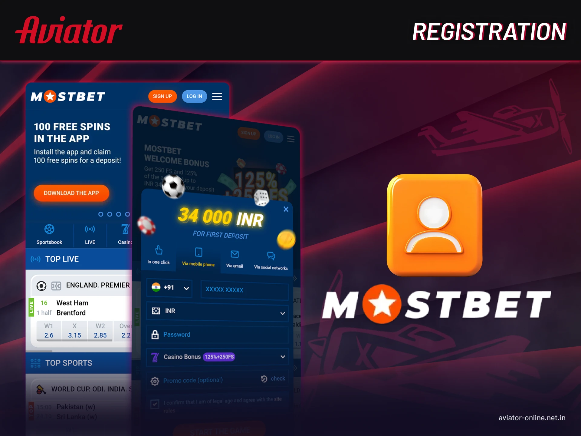 Step-by-step registration inside Mostbet Aviator mobile app.