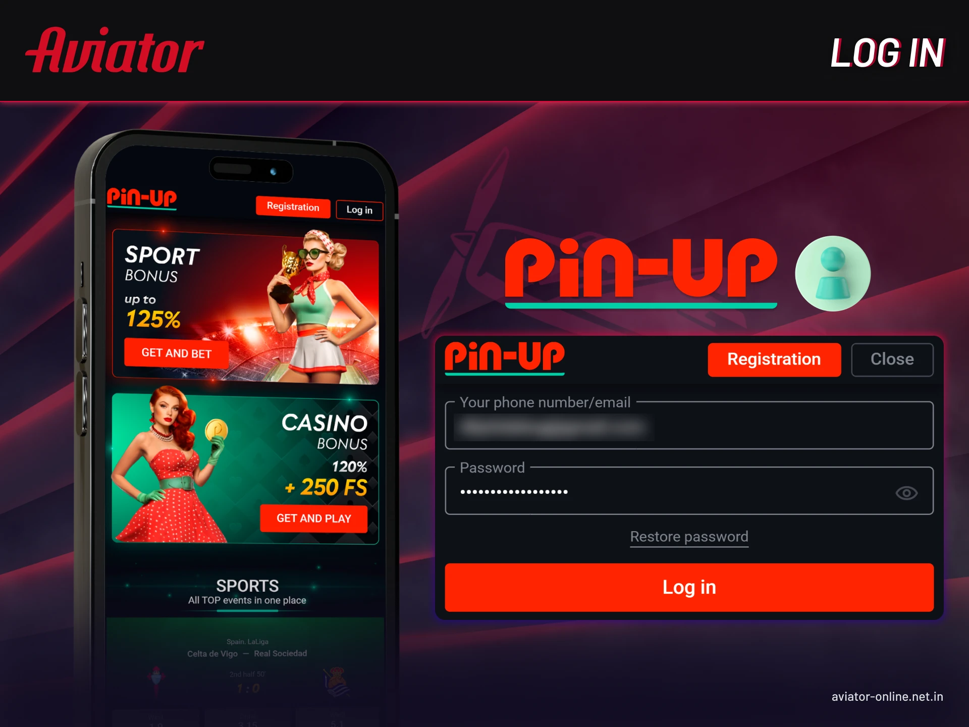 How to sign in to Pin Up Aviator mobile app using email or phone number.