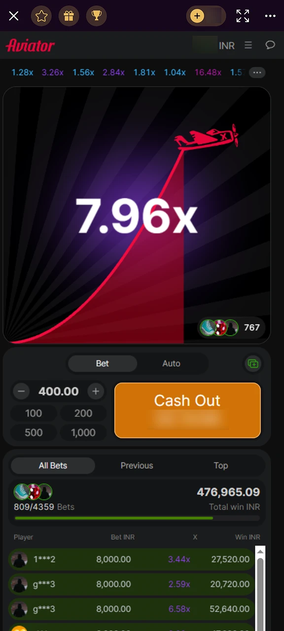 Using cash out option during Batery Aviator mobile gameplay.