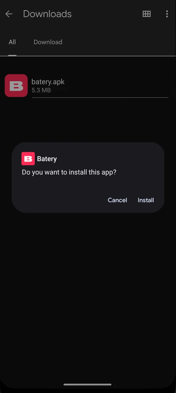 Tap the Batery Aviator APK file on Android to install the app.
