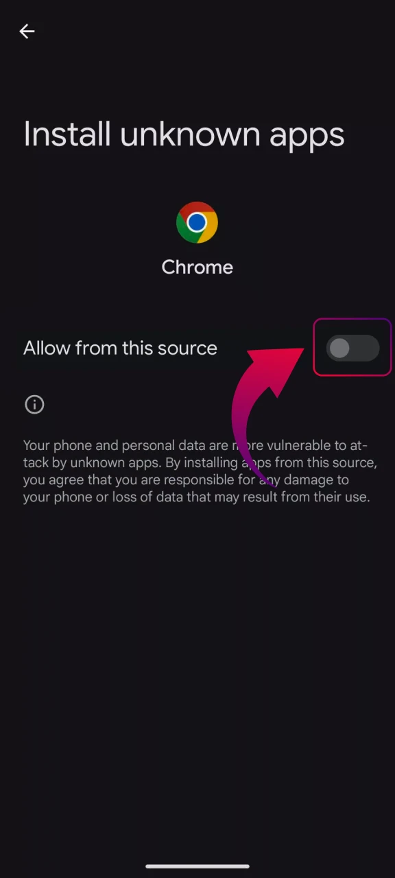 Step to permit installation of Parimatch APK by enabling unknown sources on mobile device.